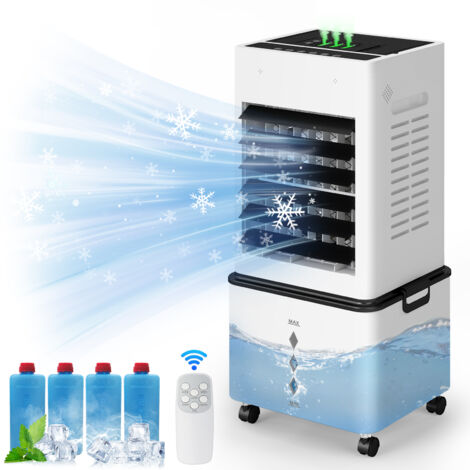 Puluomis Rafraîchisseur d'Air - 3 en 1 -200m³/h-Ventilateur à air froid de 10L-Ventilateur à refroidissement- Minuterie 24 H-Humidification-LED-Écran + télécommande-noir