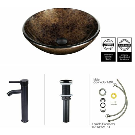 Puluomis Vasque à Poser ronde de salle de bain en verre Lavabo 42x42x14 cm, Lave-Mains Évier, Salle de bain, Cuisine - Marron