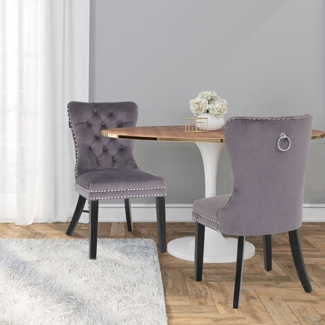 Chaise de salle à manger set de 2 pièces anthracite en velours et acier  incl. dossier et accoudoirs ML-Design