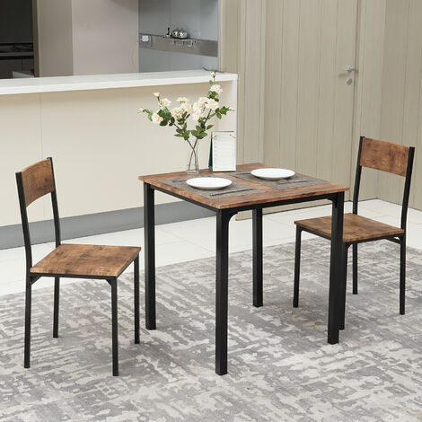Set Table à Manger 3 Pièces Yaheetech - Table + 2 Chaises En Bois Naturel Pour Petit Espace Balcon/Salon
