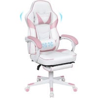 Puluomis Chaise Gamer Chaises de Bureau à haut Dossier avec Repose-pieds et Support Lombaire et massage 150Kg - rose
