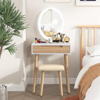 Puluomis – Coiffeuse enfant LED dimmable avec miroir et tabouret – MDF écologique – Dimensions 60x40x80cm – Tiroir coulissant spacieux
