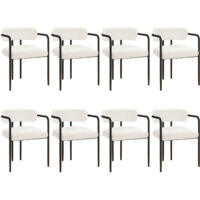 Puluomis – Chaise de salle à manger en velours – Lot de 8 chaises rembourrées – Pieds en métal noir – Confort optimal – Design moderne – Blanc