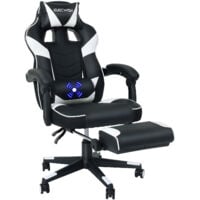 Puluomis Chaise Gamer Chaises de Bureau à haut Dossier avec Repose-pieds et Support Lombaire et massage -Blanc