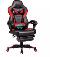 Puluomis Chaise Gamer Chaises de Bureau à haut Dossier avec Repose-pieds et Support Lombaire Vert et massage 150Kg - rouge