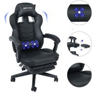 Puluomis Chaise Gaming Ergonomique à haut Dossier, Fauteuil Gamer en PU, Siège avec  Fonction de Massage, Dossier réglable à 150°, Repose-pieds, Soutien Lombaire, 150Kg, Bureau, Chambre, Maison - Noir