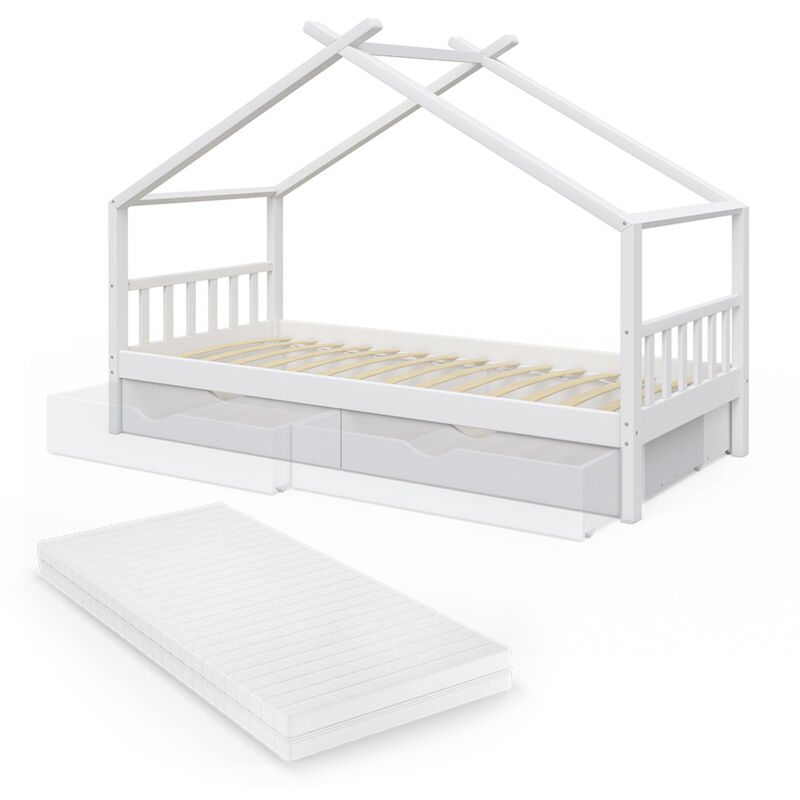 Kinderbett Design“ 200x90cm Weiß mit Schubladen und Matratze VitaliSpa