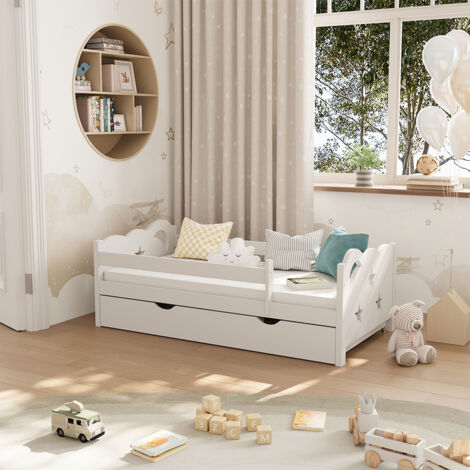 Holzbett  Jessica, Weiß, 70x140 cm mit Schublade und Matratze, Vitalispa