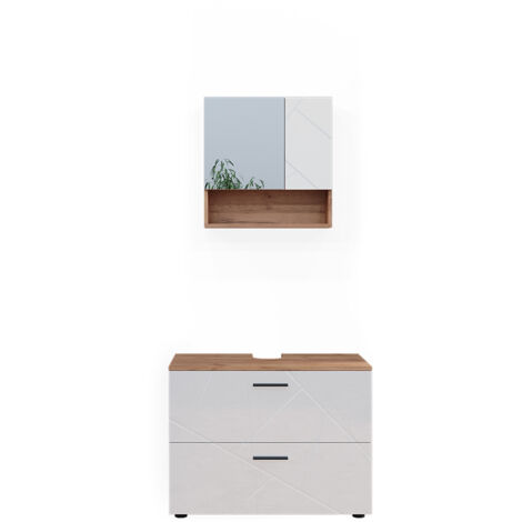 Badmöbel-Set Irma, Weiß Hochglanz/Goldkraft Eiche, 2 Teile, Vicco (1/5)