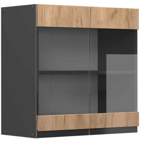 Küchenglasschrank R-Line, Goldkraft Eiche, 60 cm J-Shape, Vicco