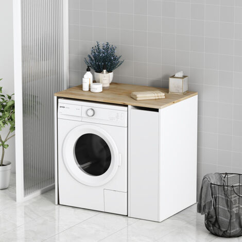 Waschmaschinenschrank Viktor, Weiß, 93.5 x 88.5 cm mit 3 Fächer, Vicco