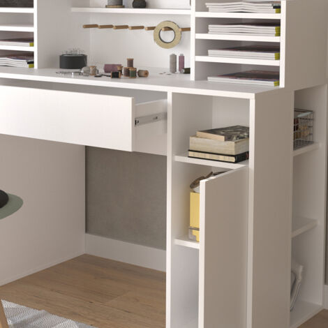 Basteltisch - Schreibtisch , Weiß, 126.8 x 50 cm XL mit Regale, Vicco