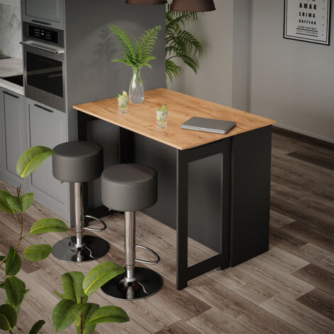 Bartisch-Set Dominic, Goldkraft Eiche/Anthrazit, 116 x 37 cm mit 2 Barhockern, Vicco