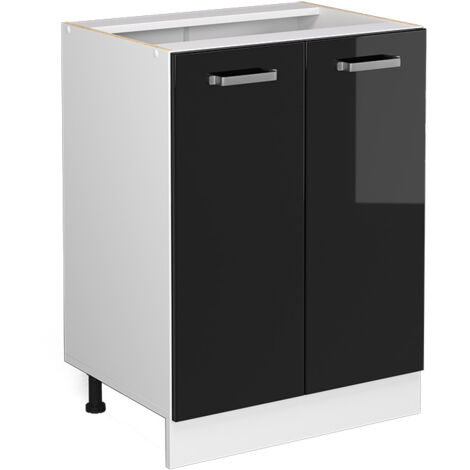 Unterschrank R-Line, Schwarz Hochglanz, 60 cm mit Türen, ohne Arbeitsplatte, Vicco
