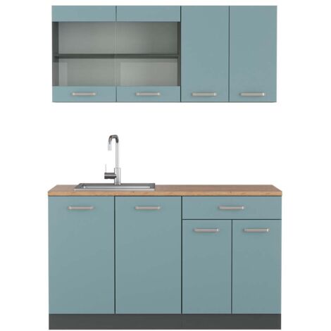 Singleküche R-Line, Blau-Grau/Anthrazit, 140 cm , AP Eiche, Vicco