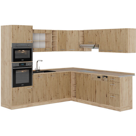 Eckküche R-Line, Artisan-Eiche/Goldkraft Eiche, 237 x 247 cm ohne Arbeitsplatte, Vicco (1/5)