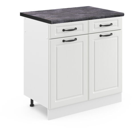 Küchenunterschrank R-Line, Weiß Landhaus, 80 cm , AP Anthrazit, Vicco