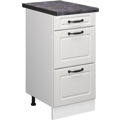 Küchenunterschrank R-Line, Weiß Landhaus, 40 cm mit Schubladen, AP Anthrazit, Vicco