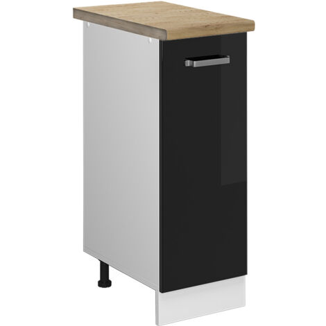 Apothekerschrank R-Line, Schwarz Hochglanz, 30 cm , AP Eiche, Vicco (1/5)