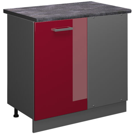 Eckunterschrank R-Line, Bordeaux Hochglanz, 86 cm, AP Anthrazit, Vicco