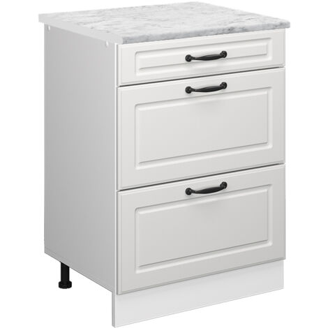 Schubladenschrank R-Line, Weiß Landhaus, 60 cm AP Marmor, Vicco