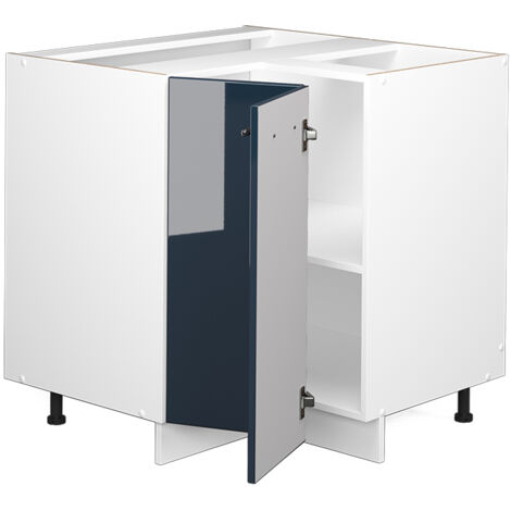 Eckunterschrank Fame-Line, Dunkelblau Hochglanz, 80.5 cm, AP Eiche, Vicco