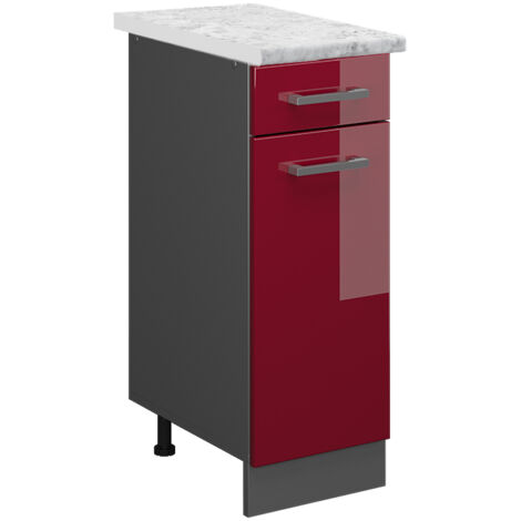 Schubladenschrank R-Line, Bordeaux Hochglanz, 30 cm AP Marmor, Vicco