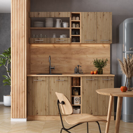 Küchenzeile R-Line Anthrazit Hochglanz/Goldkraft Eiche 240 cm , AP Eiche Vicco | 406673138100502 Küchenzeile R-Line Anthrazit Hochglanz/Goldkraft Eiche 240 cm , AP Eiche Vicco | 406673138100502