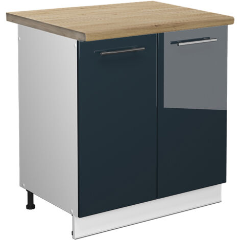 Küchenschränke Fame-Line, Dunkelblau Hochglanz, 80 cm , AP Eiche, Vicco