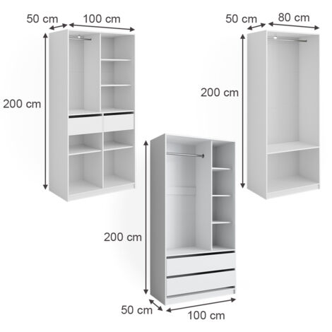 Kleiderschrank Elmo, Weiß, 100 x 200 cm 3er Set, Vicco