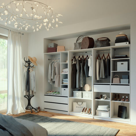 Kleiderschrank Elmo, Weiß, 100 x 200 cm 3er Set, Vicco