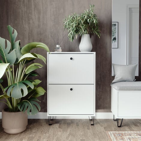 Vicco Schuhkommode Eliza Weiß - Schuhschrank Mit 2 Klappschubladen 60x92cm