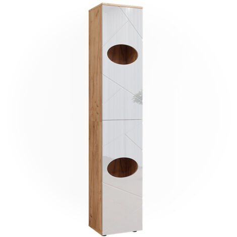 Wäscheschrank  Irma, Goldkraft Eiche/Weiß Hochglanz, 37.2 x 192 cm, Vicco
