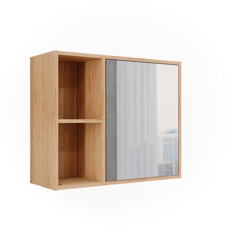 Vicco Badspiegelschrank Mireo Bambus - 55x40 Cm Mit Schiebetüren