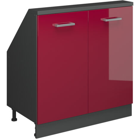 Dachschrägenschrank Rion, Rot Hochglanz/Anthrazit, mit 2 Türen, Vicco