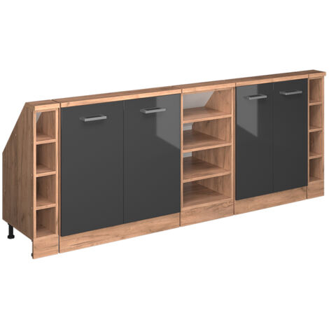 Dachschrägenschrank-Set Rion, Anthrazit Hochglanz/Goldkraft Eiche, 5er Set, Vicco
