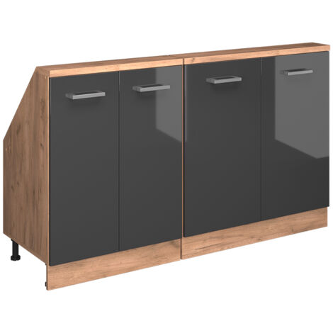Dachschrägenschrank-Set Rion, Anthrazit Hochglanz/Goldkraft Eiche, 2er Set, Vicco