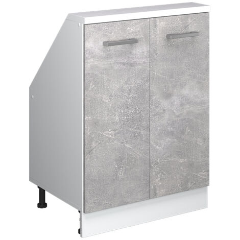Dachschrägenschrank Rion, Beton/Weiß, mit 2 Türen, Vicco
