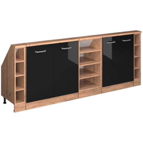Dachschrägenschrank-Set Rion, Schwarz Hochglanz/Goldkraft Eiche, 5er Set, Vicco