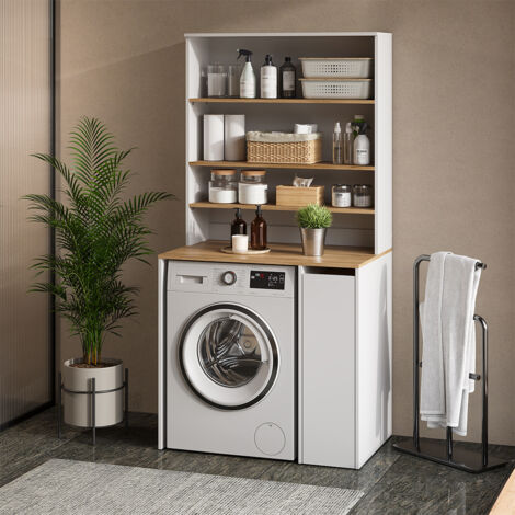 Waschmaschinenschrank Viktor, Weiß/Artisan, 93.6 x 88.2 cm 2 Teile mit Schrank und Regal, Vicco