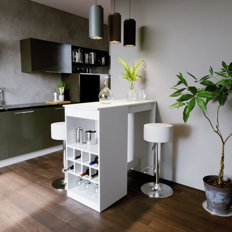 Bartisch-Set Ross, Weiß, 115 x 50 cm mit 2 Barhockern, Vicco