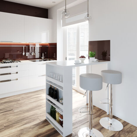 Bartisch-Set , Weiß, 57 x 117 cm mit 2 Barhockern, Vicco
