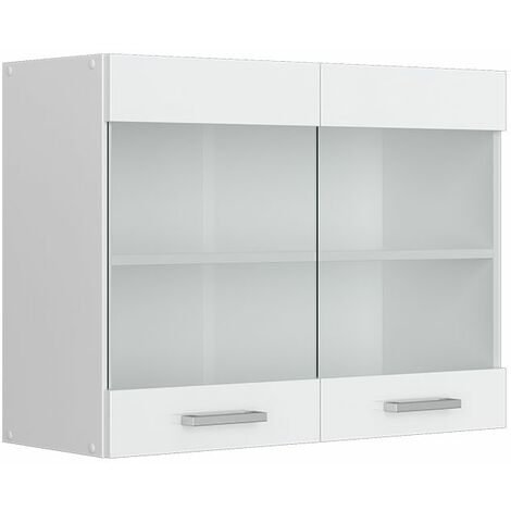 modern Hochglanz Glashängeschrank Weiß/Weiß R-Line cm Vicco 80