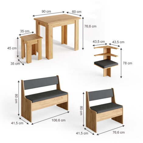 Eckbankgruppe Roman, Goldkraft Eiche, 150 x 41.5 cm mit Tisch, Vicco