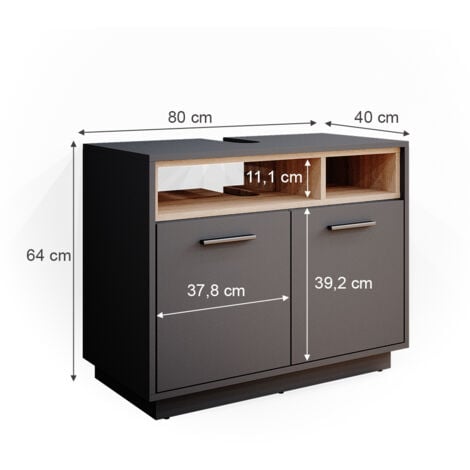 Waschbeckenunterschrank Beatrice, Anthrazit, 80 x 64 cm, Vicco