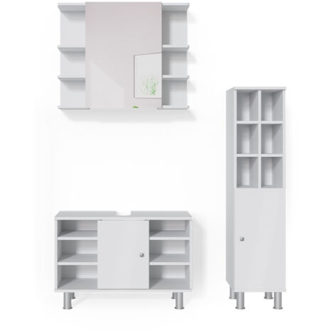 Badmöbel-Set Fynn, Weiß, 3 Teile, mit Midischrank Tür groß, Vicco