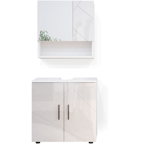 Badmöbel-Set Irma, Weiß Hochglanz, 2 Teile, Unterschrank 60 cm, Vicco