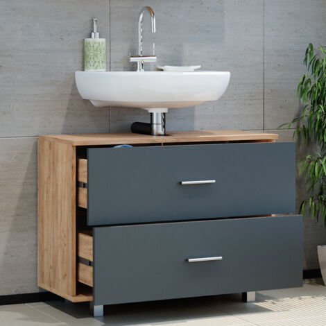 Waschbeckenunterschrank Ilias, Anthrazit/Goldkraft Eiche, 80 x 60.8 cm, Vicco
