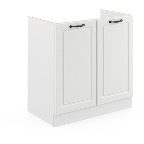 Spülenunterschrank R-Line, Weiß Landhaus, 80 cm ohne Arbeitsplatte, Vicco