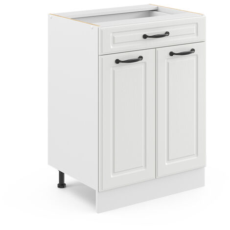 Küchenunterschrank R-Line, Weiß Landhaus, 60 cm mit Schublade, ohne Arbeitsplatte, Vicco